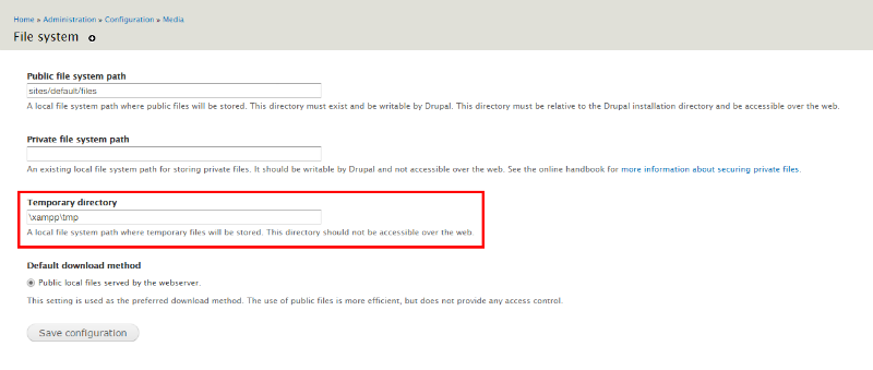 Configure the Drupal temporary directory
